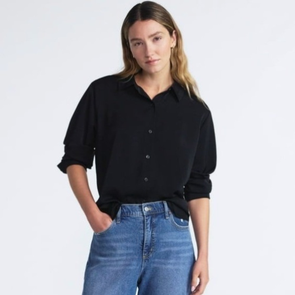 Scoop Relaxed Button Front Blouse Black Size‎ Small (4–6) Oversized
